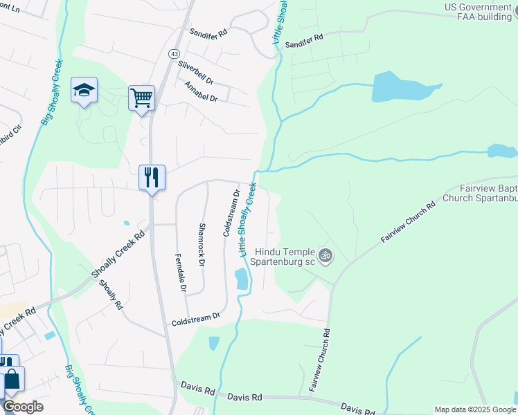 map of restaurants, bars, coffee shops, grocery stores, and more near 336 Ferndale Drive in Boiling Springs