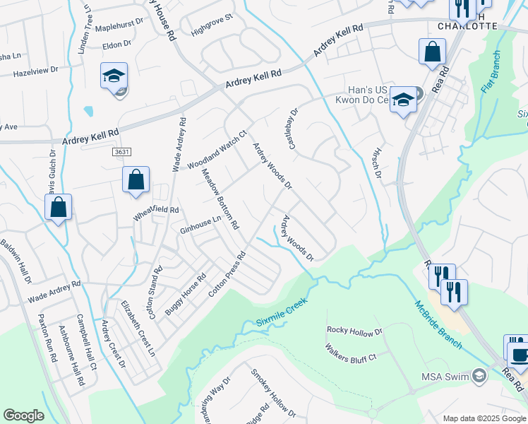 map of restaurants, bars, coffee shops, grocery stores, and more near 8510 Cotton Press Road in Charlotte