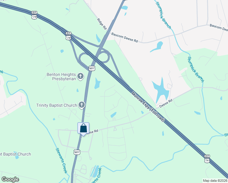 map of restaurants, bars, coffee shops, grocery stores, and more near 303 Deese Road in Monroe