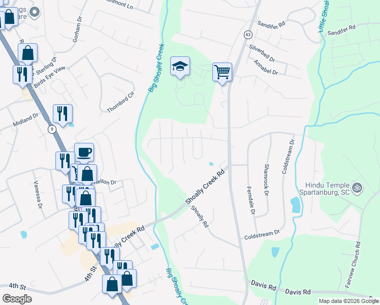 map of restaurants, bars, coffee shops, grocery stores, and more near 652 Clarion Court in Boiling Springs