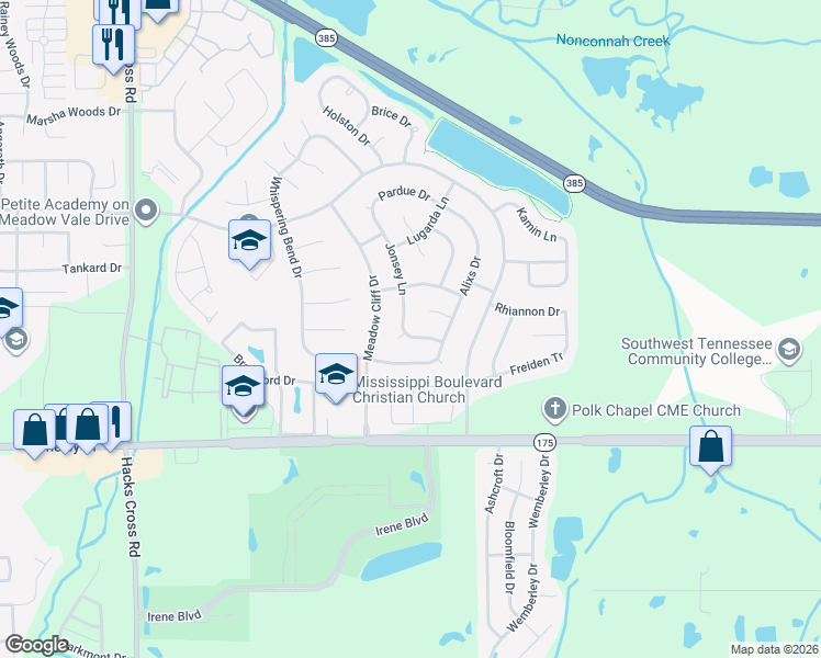 map of restaurants, bars, coffee shops, grocery stores, and more near 8340 Phillipson Way in Memphis