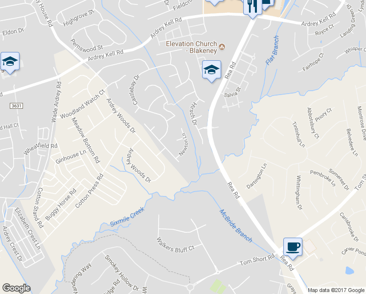 map of restaurants, bars, coffee shops, grocery stores, and more near 8425 Newton Lane in Charlotte