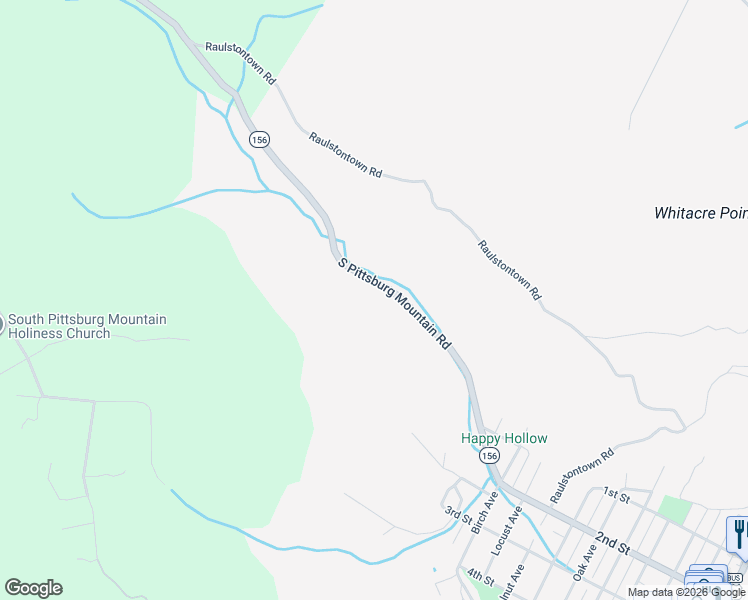 map of restaurants, bars, coffee shops, grocery stores, and more near 1153-1199 South Pittsburg Mountain Road in South Pittsburg