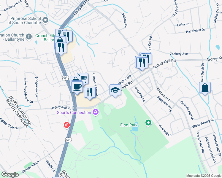map of restaurants, bars, coffee shops, grocery stores, and more near Blairbeth Street in Charlotte