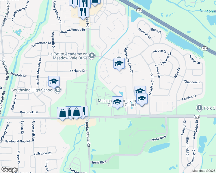 map of restaurants, bars, coffee shops, grocery stores, and more near 4553 Lunsford Drive in Memphis