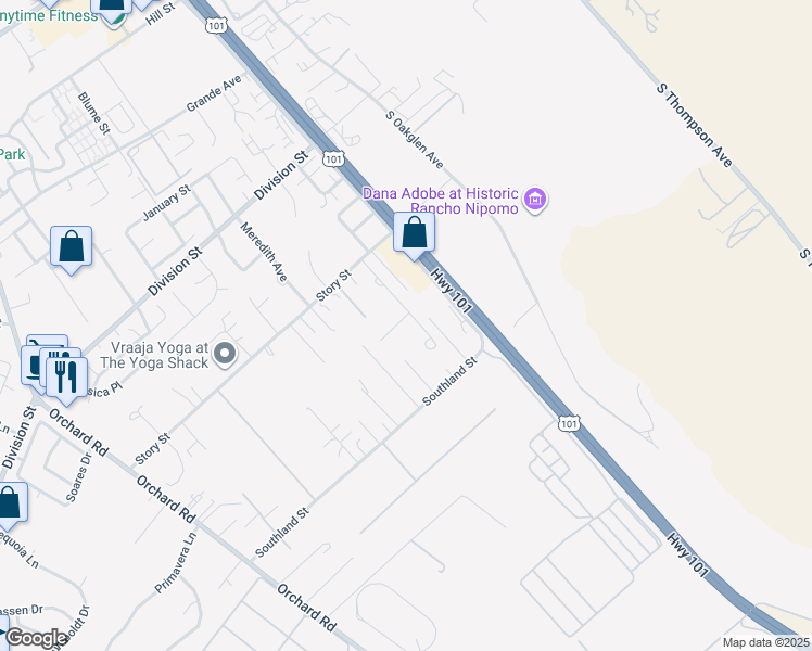 map of restaurants, bars, coffee shops, grocery stores, and more near 710 Crystal Way in Nipomo