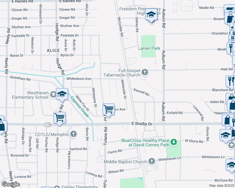 map of restaurants, bars, coffee shops, grocery stores, and more near 4561 Whitewood Cove in Memphis