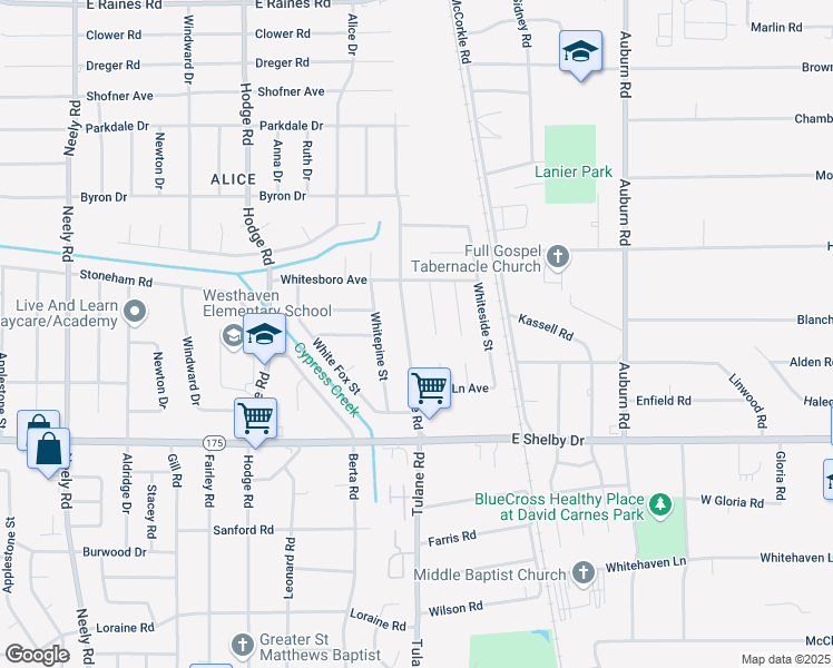 map of restaurants, bars, coffee shops, grocery stores, and more near 4562 Tulane Road in Memphis