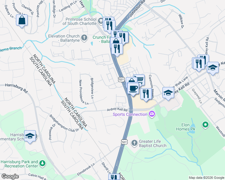 map of restaurants, bars, coffee shops, grocery stores, and more near in Charlotte
