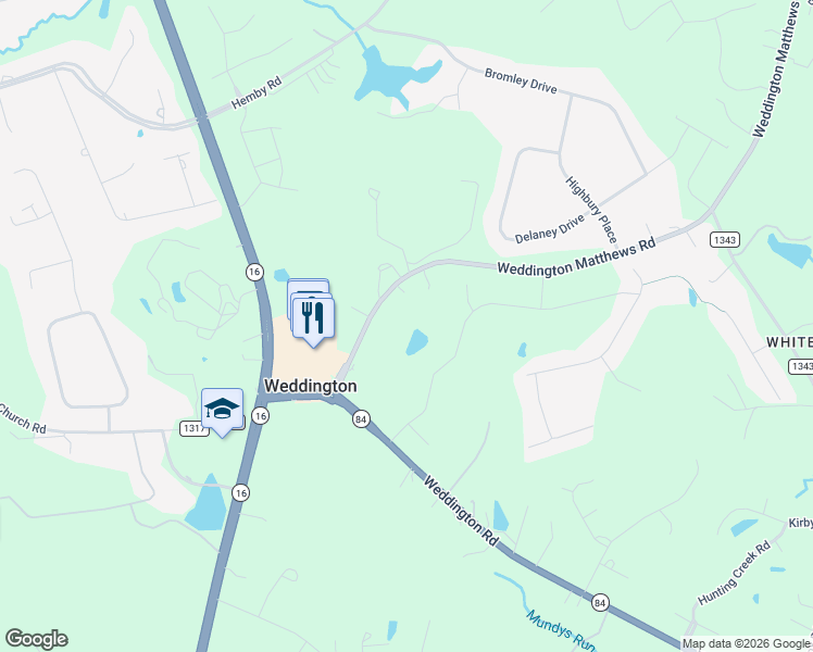 map of restaurants, bars, coffee shops, grocery stores, and more near 6801 Weddington Matthews Road in Matthews