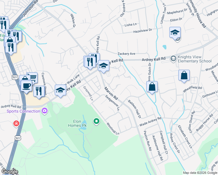 map of restaurants, bars, coffee shops, grocery stores, and more near 10908 Princeton Commons Drive in Charlotte