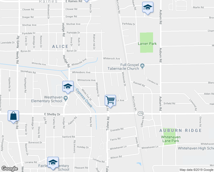 map of restaurants, bars, coffee shops, grocery stores, and more near 4532 Tulane Road in Memphis