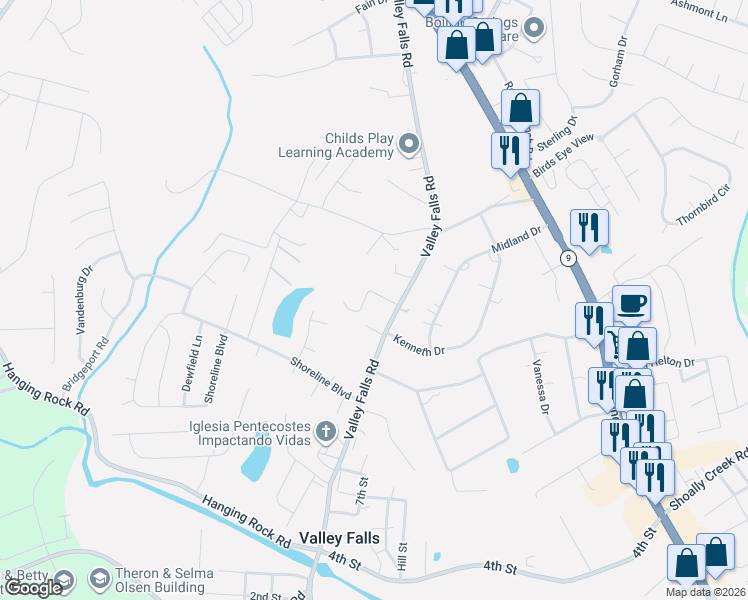 map of restaurants, bars, coffee shops, grocery stores, and more near 111 Lunsford Drive in Boiling Springs