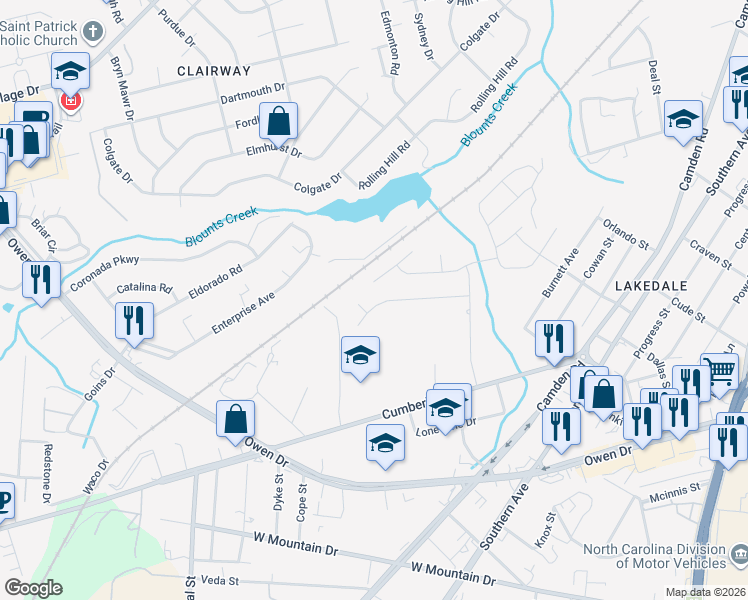 map of restaurants, bars, coffee shops, grocery stores, and more near 822 Eugene Street in Fayetteville