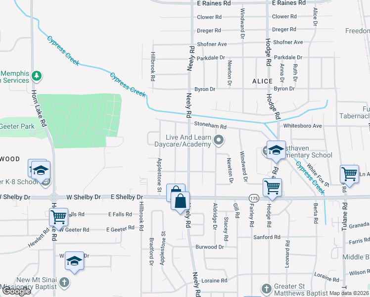 map of restaurants, bars, coffee shops, grocery stores, and more near 4531 Neely Road in Memphis