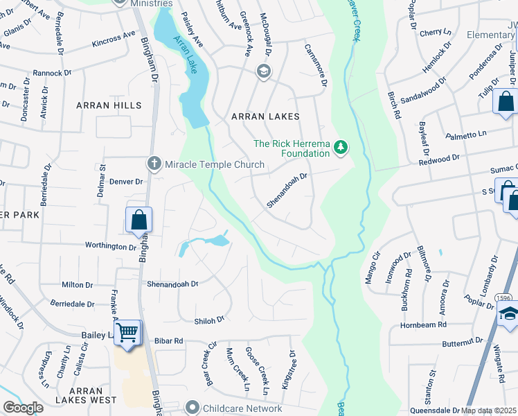 map of restaurants, bars, coffee shops, grocery stores, and more near 1713-1717 Paisley Avenue in Fayetteville