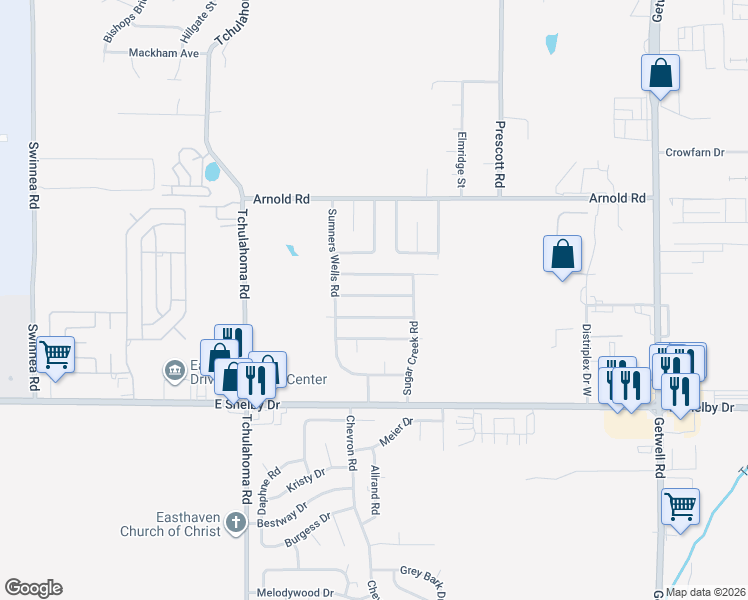 map of restaurants, bars, coffee shops, grocery stores, and more near 3447 Point Pleasant Avenue in Memphis