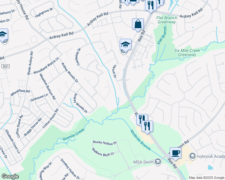 map of restaurants, bars, coffee shops, grocery stores, and more near 8432 Newton Lane in Charlotte