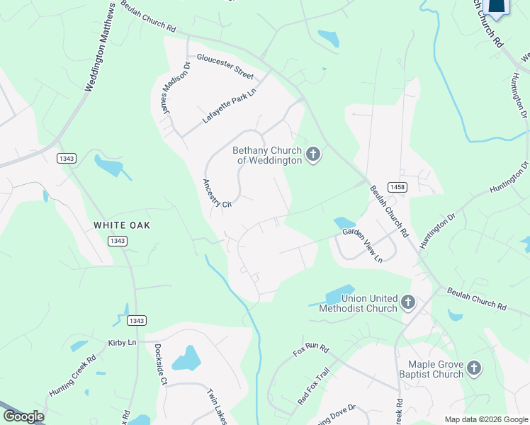 map of restaurants, bars, coffee shops, grocery stores, and more near 2026 Heirloom Court in Weddington