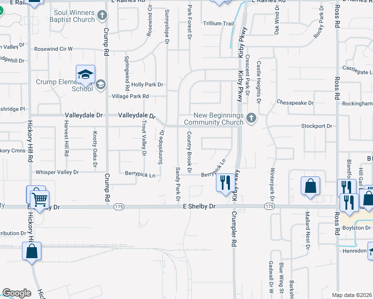 map of restaurants, bars, coffee shops, grocery stores, and more near 4551 Country Brook Drive in Memphis