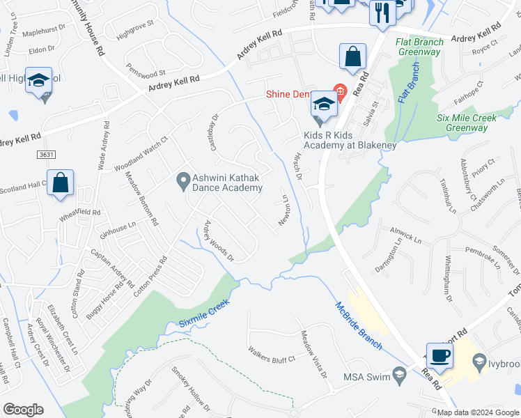 map of restaurants, bars, coffee shops, grocery stores, and more near 8322 Tonawanda Drive in Charlotte