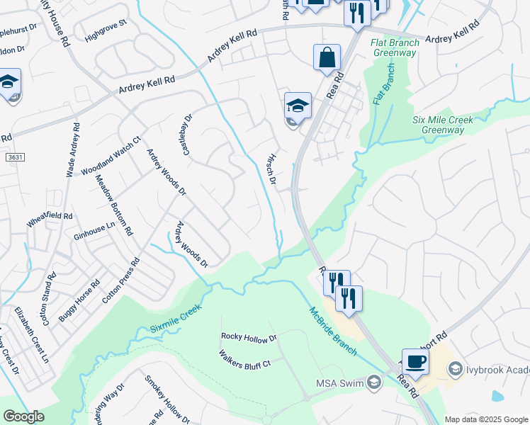 map of restaurants, bars, coffee shops, grocery stores, and more near 8432 Newton Lane in Charlotte