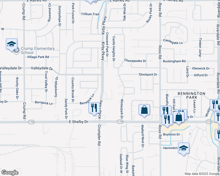 map of restaurants, bars, coffee shops, grocery stores, and more near 4555 Summer Creek North in Memphis