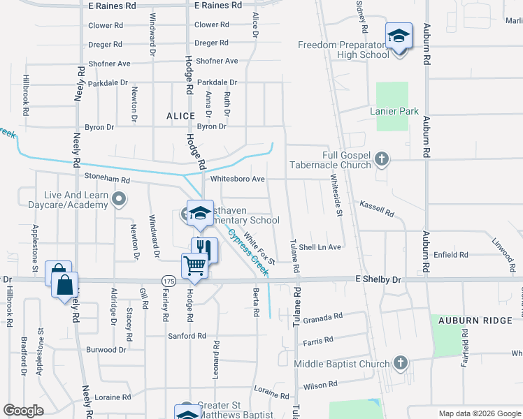 map of restaurants, bars, coffee shops, grocery stores, and more near 4541 Whitepine Street in Memphis