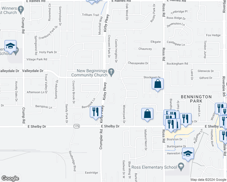 map of restaurants, bars, coffee shops, grocery stores, and more near 4551 Summer Creek North in Memphis