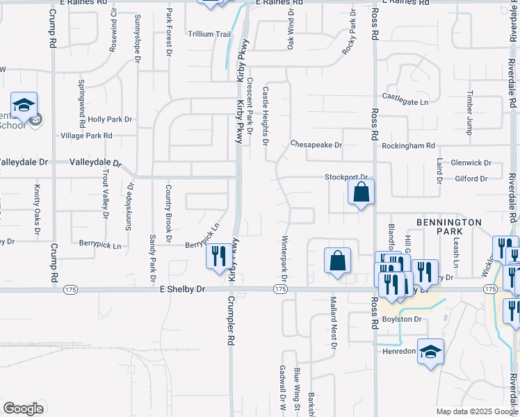 map of restaurants, bars, coffee shops, grocery stores, and more near 4551 Summer Creek North in Memphis