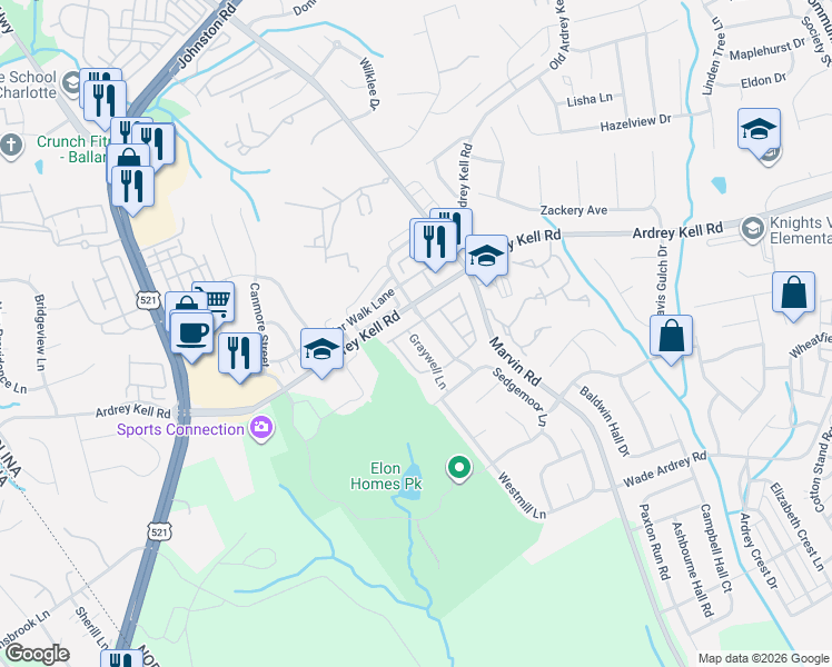 map of restaurants, bars, coffee shops, grocery stores, and more near in Charlotte