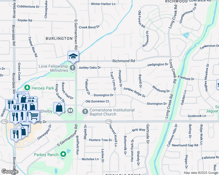 map of restaurants, bars, coffee shops, grocery stores, and more near 7372 Royce Cove in Memphis
