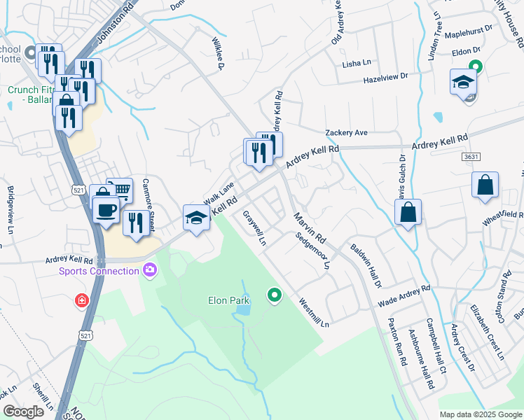 map of restaurants, bars, coffee shops, grocery stores, and more near 9342 Longstone Lane in Charlotte
