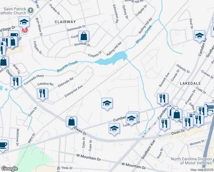 map of restaurants, bars, coffee shops, grocery stores, and more near 834 Dinmont Circle in Fayetteville