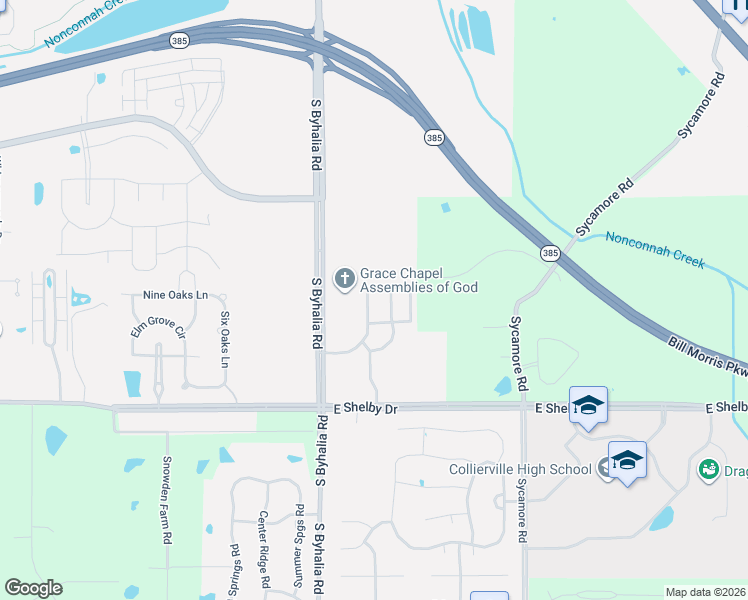 map of restaurants, bars, coffee shops, grocery stores, and more near 11282 Deep Pond Drive in Collierville