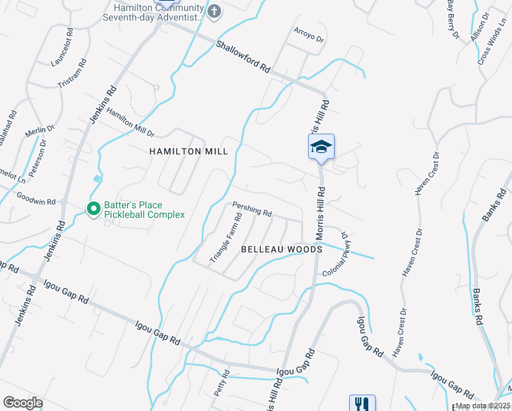 map of restaurants, bars, coffee shops, grocery stores, and more near 8625 Pershing Road in Chattanooga