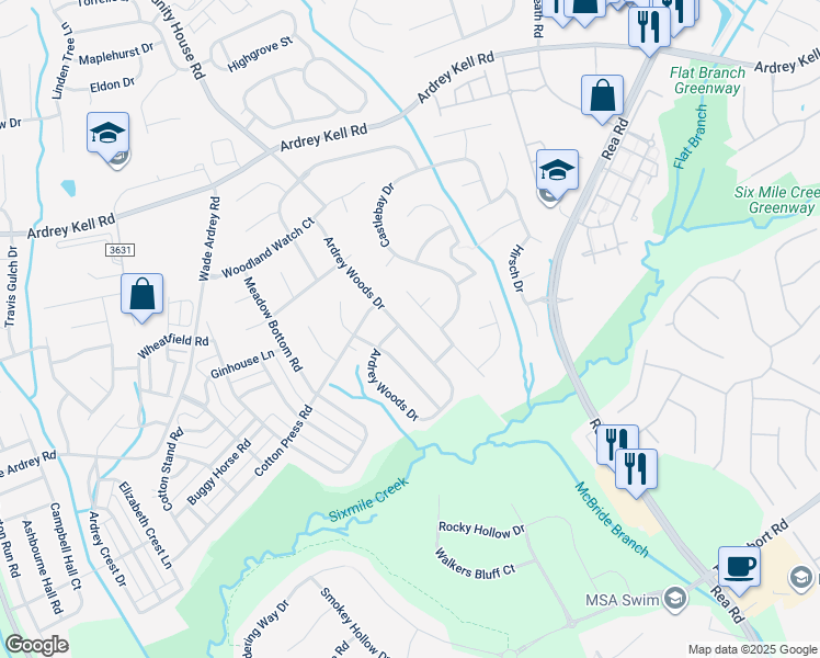 map of restaurants, bars, coffee shops, grocery stores, and more near 9532 Ardrey Woods Drive in Charlotte