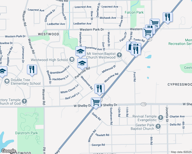 map of restaurants, bars, coffee shops, grocery stores, and more near 4528 Westmont Cove in Memphis