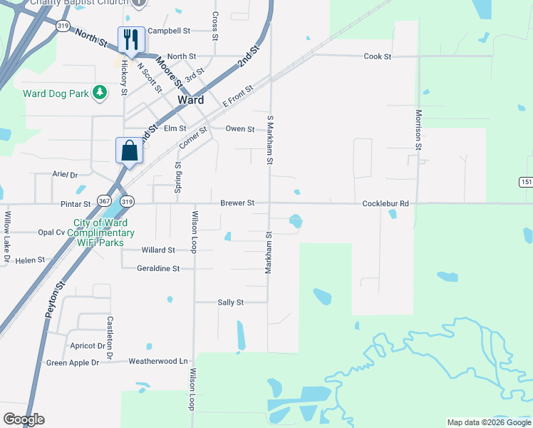 map of restaurants, bars, coffee shops, grocery stores, and more near 501 Brewer Street in Ward