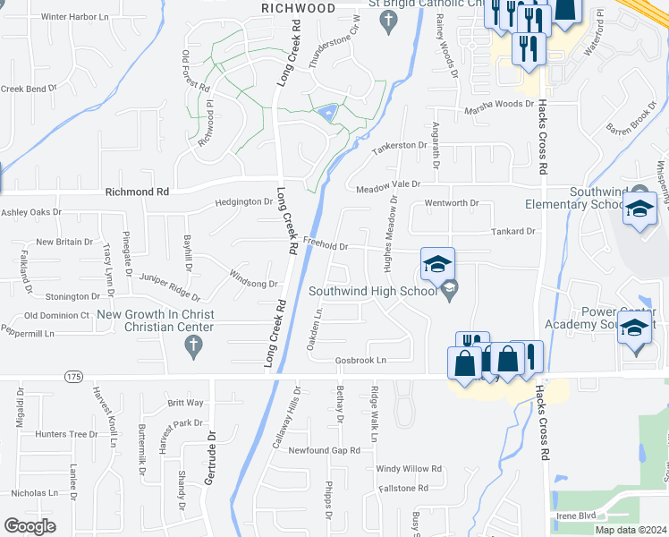 map of restaurants, bars, coffee shops, grocery stores, and more near 4536 Oakden Lane in Memphis