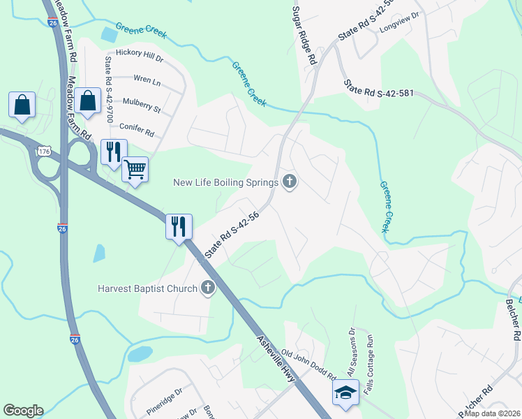 map of restaurants, bars, coffee shops, grocery stores, and more near 271 Old Furnace Road in Boiling Springs
