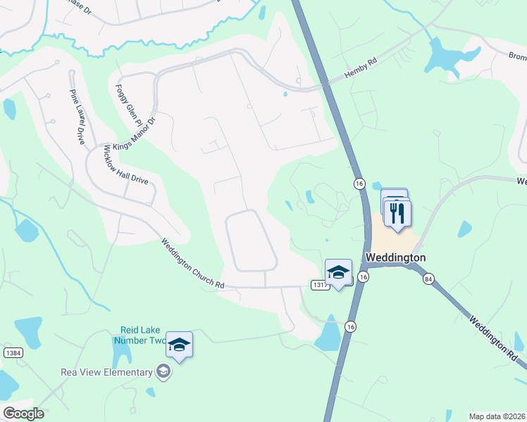 map of restaurants, bars, coffee shops, grocery stores, and more near 156 Steeple Chase Circle in Waxhaw