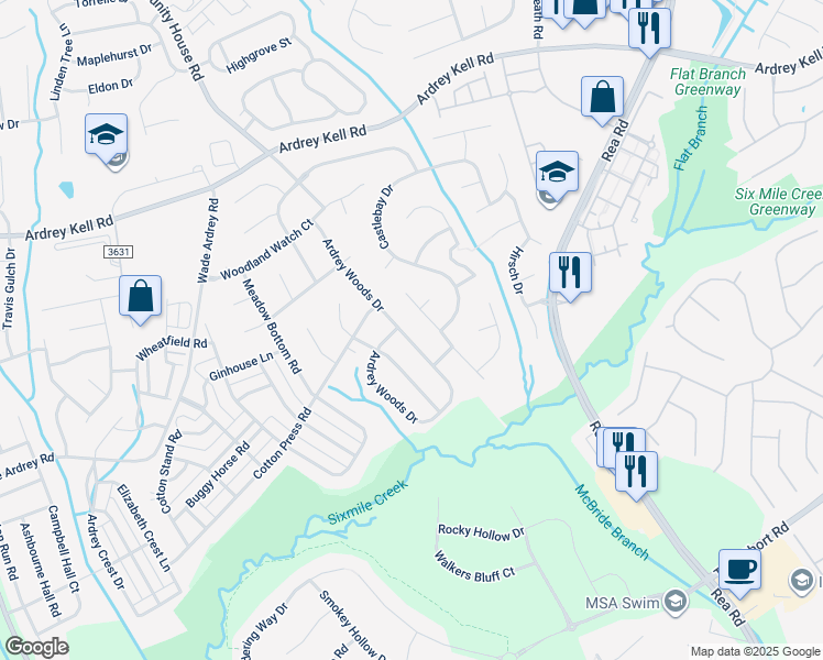 map of restaurants, bars, coffee shops, grocery stores, and more near 9532 Ardrey Woods Drive in Charlotte