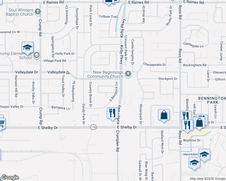 map of restaurants, bars, coffee shops, grocery stores, and more near 6399 North Fawn Hollow Circle in Memphis