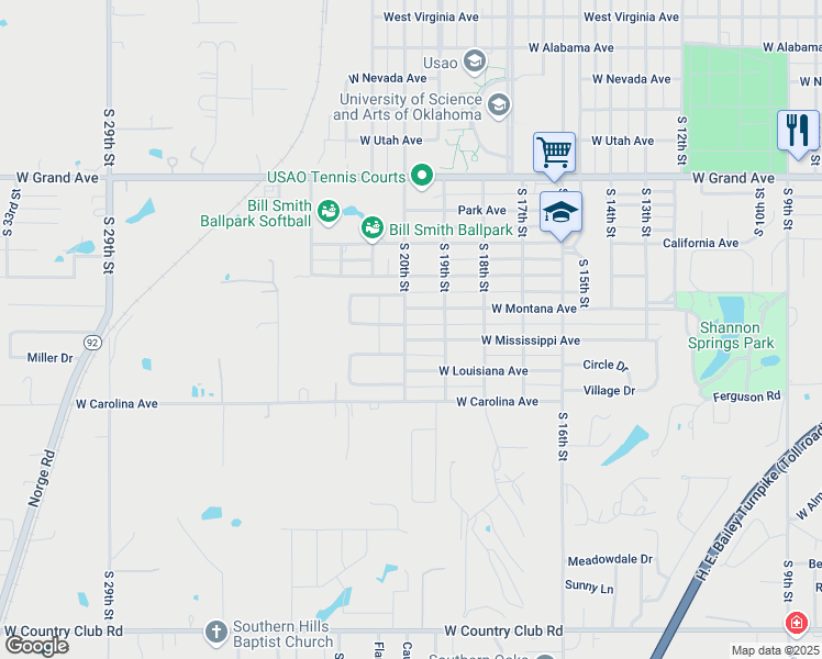 map of restaurants, bars, coffee shops, grocery stores, and more near 33 Ridgecrest Drive in Chickasha