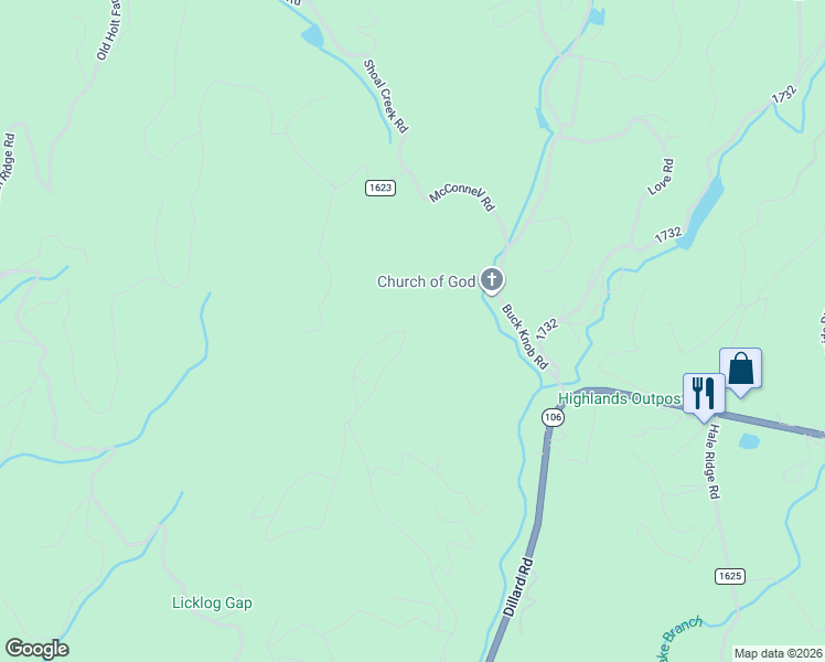 map of restaurants, bars, coffee shops, grocery stores, and more near 963 Browns Mountain Road in Scaly Mountain
