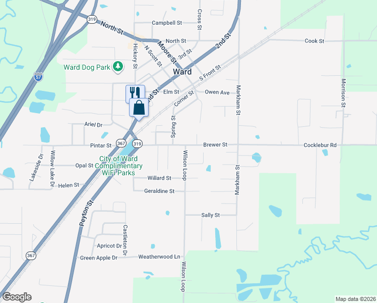 map of restaurants, bars, coffee shops, grocery stores, and more near 253 Brewer Street in Ward