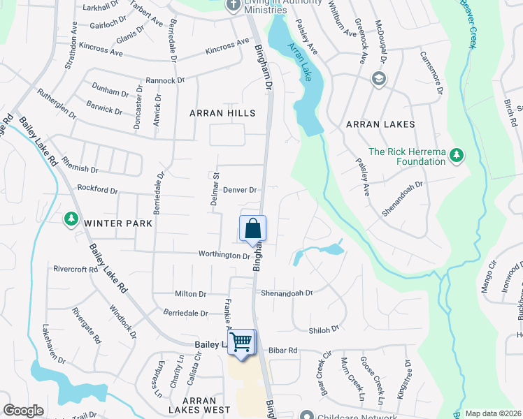 map of restaurants, bars, coffee shops, grocery stores, and more near Bingham Drive in Fayetteville