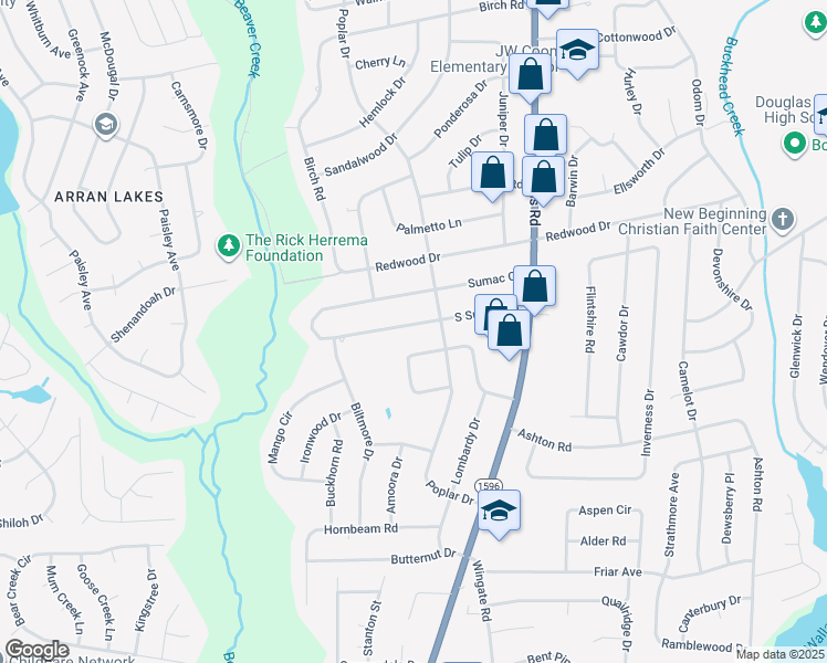 map of restaurants, bars, coffee shops, grocery stores, and more near 5409 South Sumac Circle in Fayetteville
