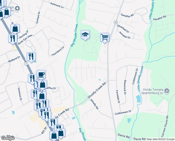 map of restaurants, bars, coffee shops, grocery stores, and more near 611 Clarion Court in Boiling Springs